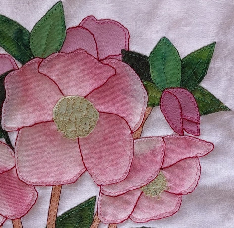 Close up of Appliqué block of a Hellebore (Winter Rose) flower