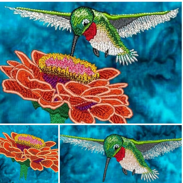 Hummingbird/Zinnia Embroideries