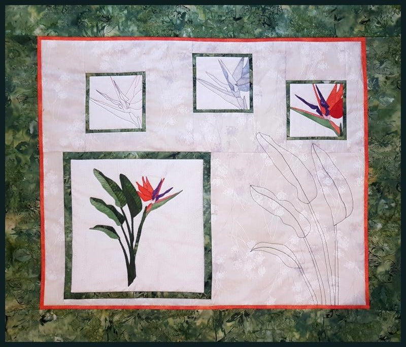 Botanical Paradise is a quilt design using Bird of Paradise plant