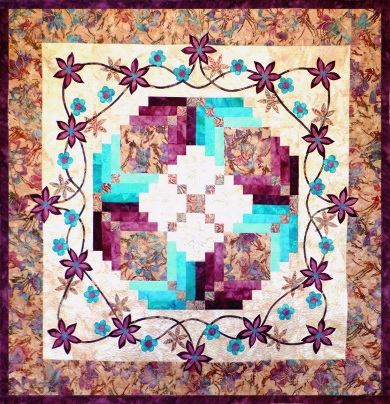 The original wreath of patchwork and applique using popular Hoffman fabrics