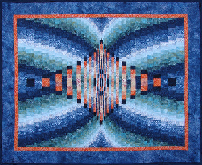 a modern bargello quilt using two color runs interwining and creating a reflection