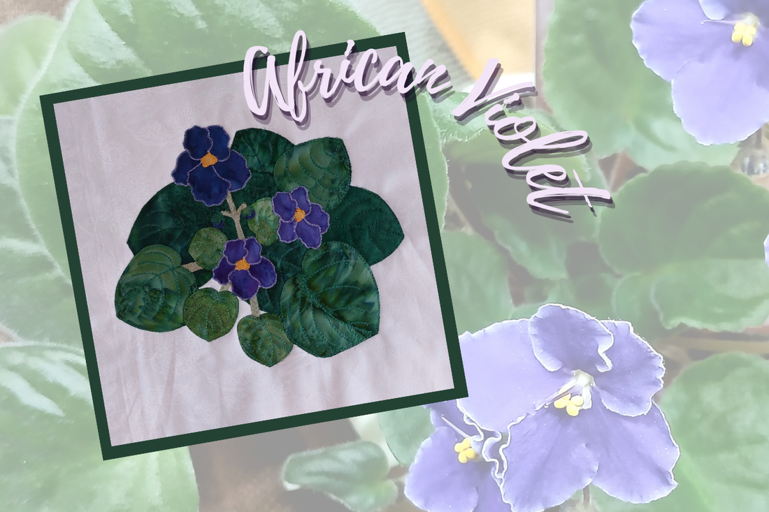 African Violet flower applique block