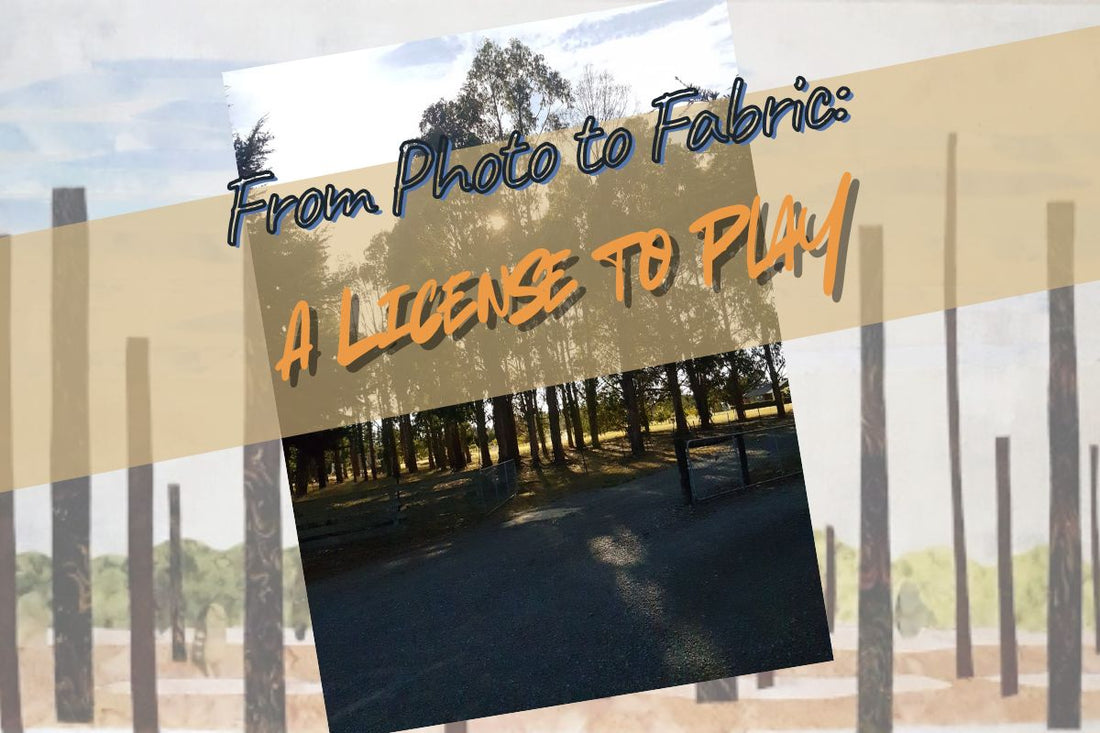 From Photo to Fabric - A license to play banner adding tree trunks