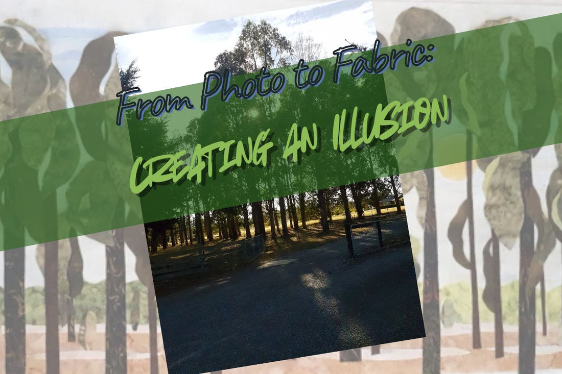 From Photo to Fabric: Creating an Illusion adding greenery to the tree trunks
