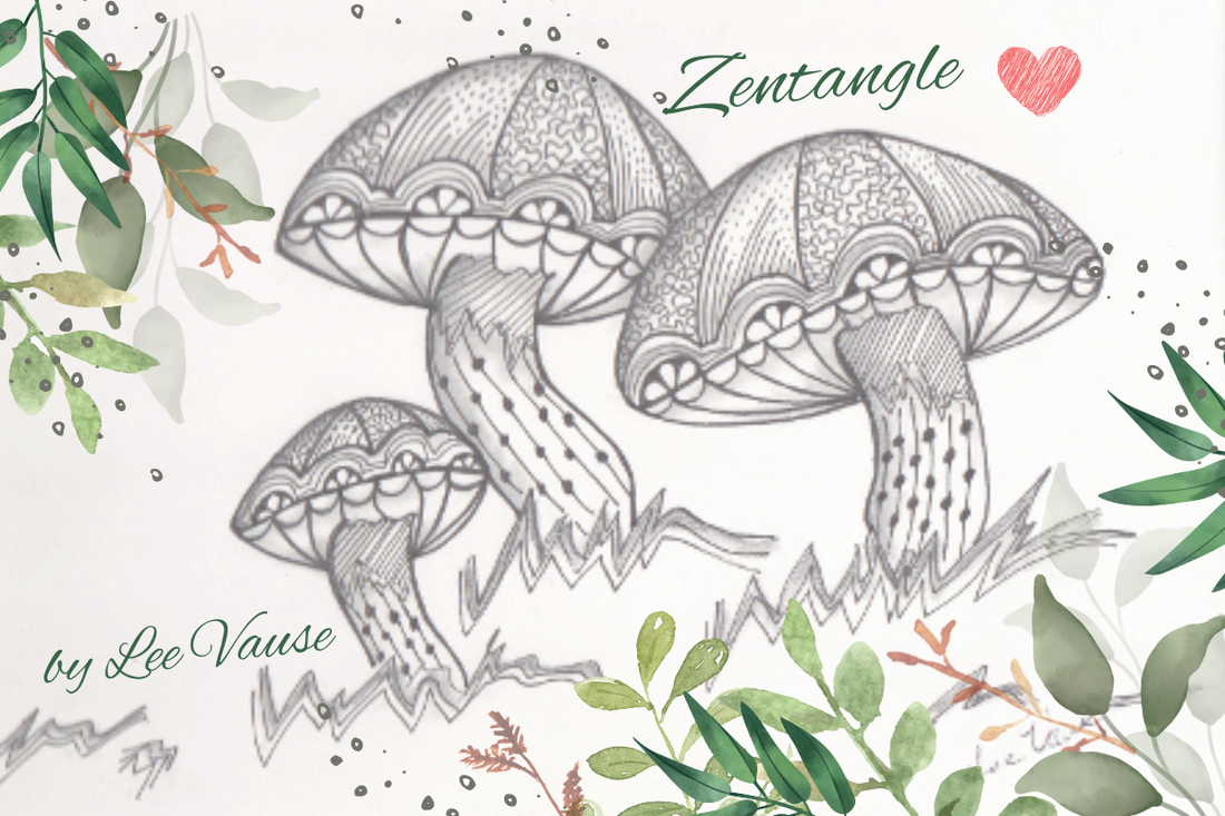 zentangle drawing of mushrooms by Lee Vause
