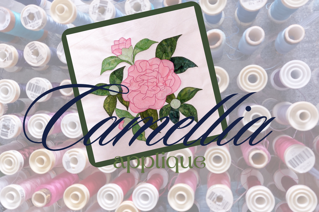 Bring graceful charm to your quilt with the delicate embroidered details of the Camellia flower block