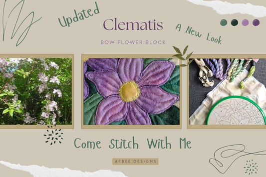 Come Stitch With Me banner for Clematis BOW flower block