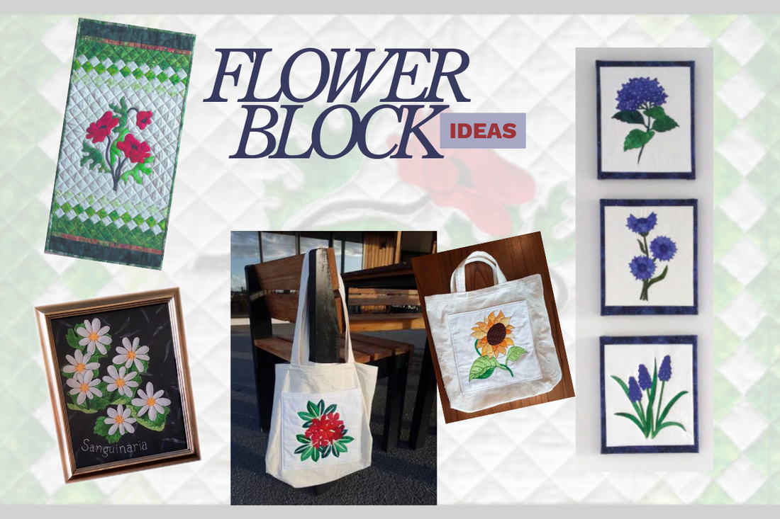 Various ideas for using the BOW flower applique blocks