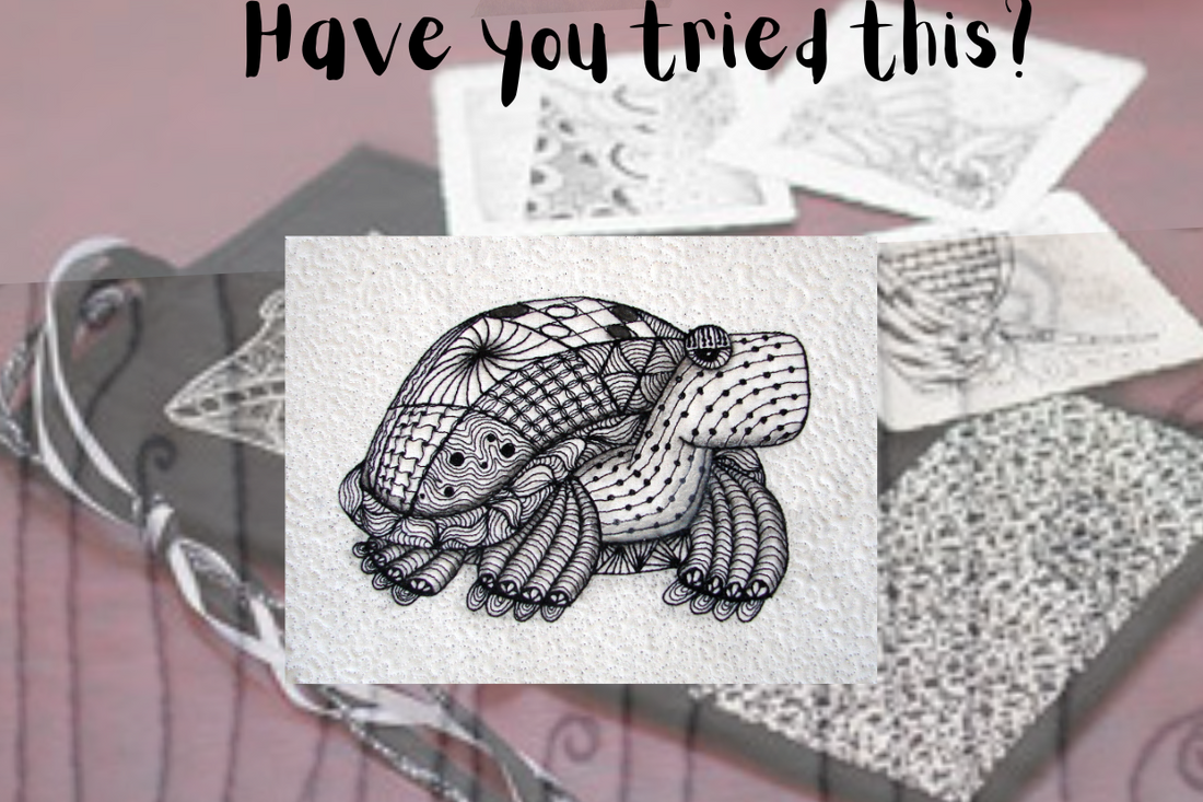 applique animal design (tortoise) was used here to create a zentangle design in textile