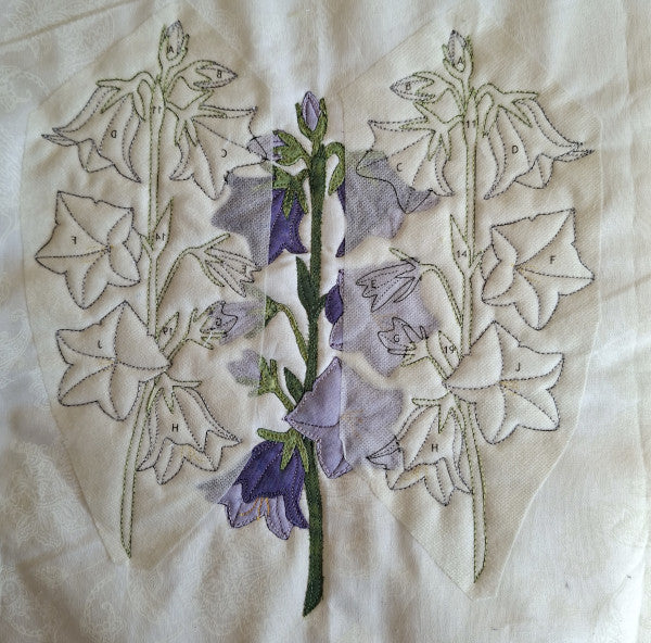 bellflower has quilting completed over water soluble stabilizer