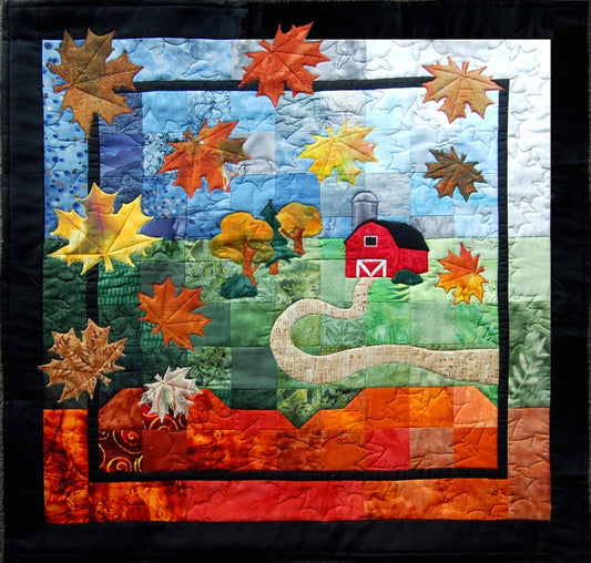 applique and patchwork fall scene with autumn leaves. Autumn Breeze by Emma McFarland