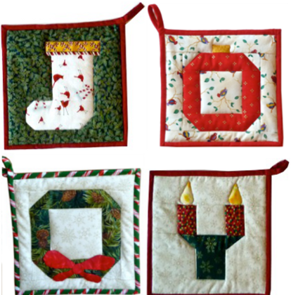joy christmas pot holders quilt pattern by Anita Eaton