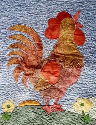 applique rooster block pattern in Ruth Blanchet's country quilt block of the month