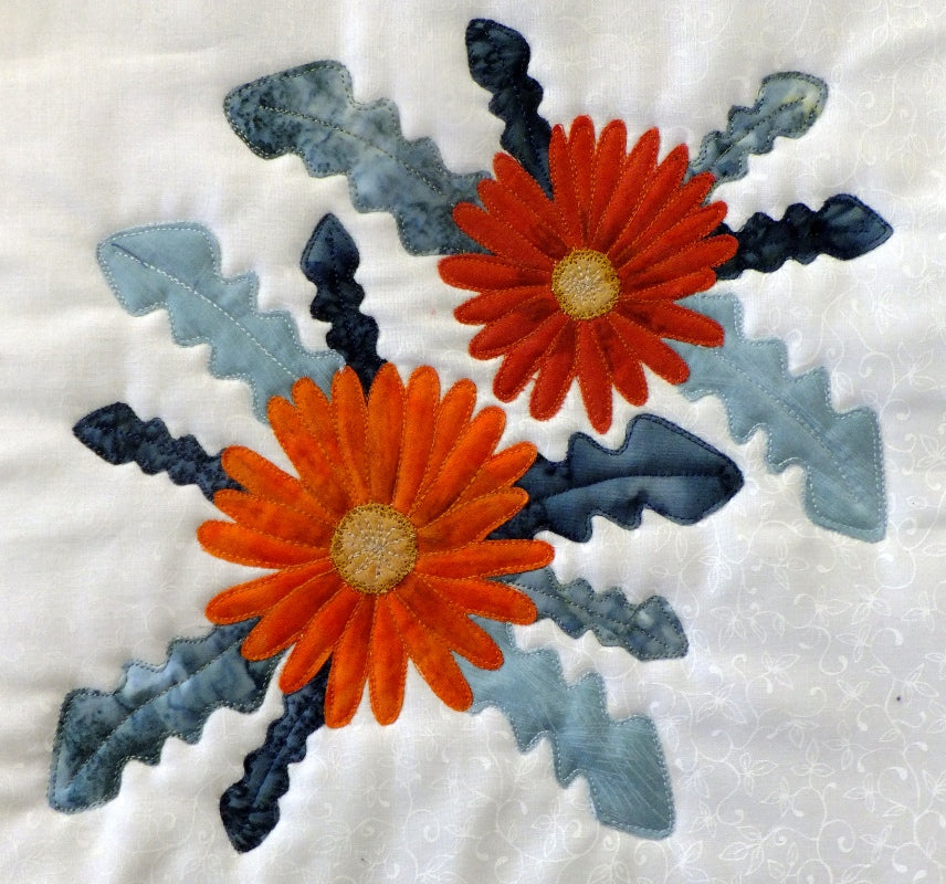 orange arctotis applique flower quilt block pattern