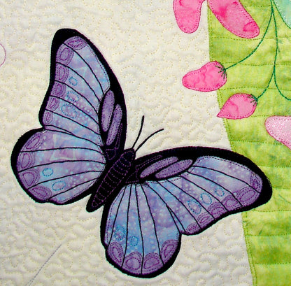 Single appliqued purple butterfly block pattern from Ruth Blanchet's Spring Life quilt pattern