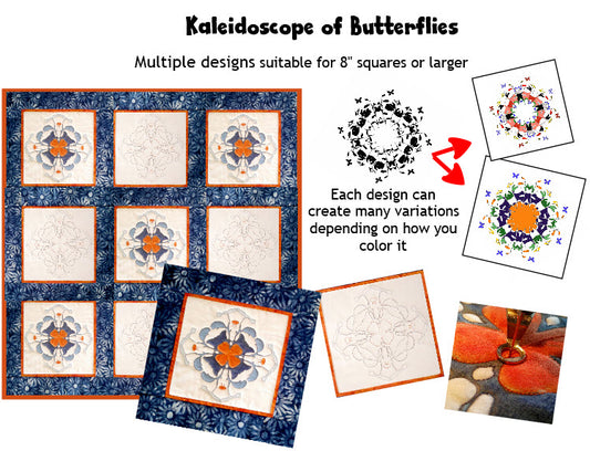 kaleidoscope of butterfly designs for coloring and quilting - downloadable ebook