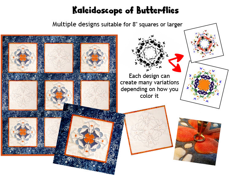 kaleidoscope of butterfly designs for coloring and quilting - downloadable ebook