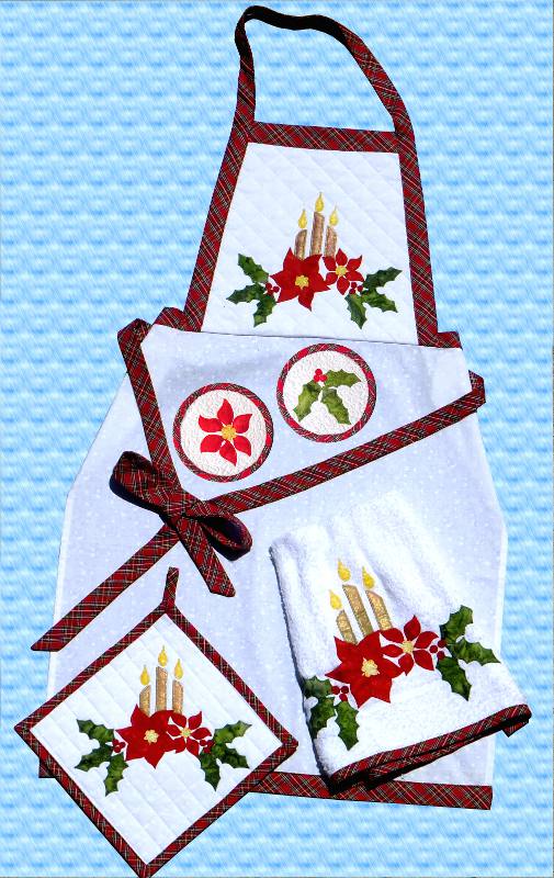 Christmas quilt pattern for apron, towel, coasters, pot holder