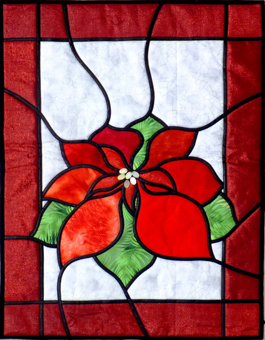 stained glass christmas poinsettia quilt pattern by Jan Blanchet