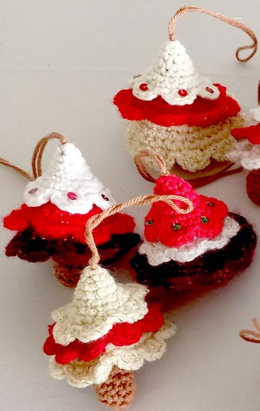 red and white crocheted christmas tree decorations - NZ made