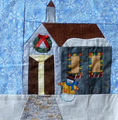 Christmas church quilt block with broderie perse to download for Christmas quilt