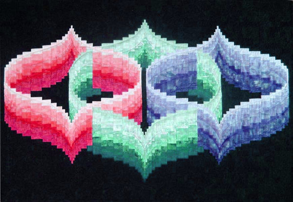 Color Connections is a bargello quilt design by Ruth Blanchet using 3 intertwined colors. Available as a download quilt pattern.