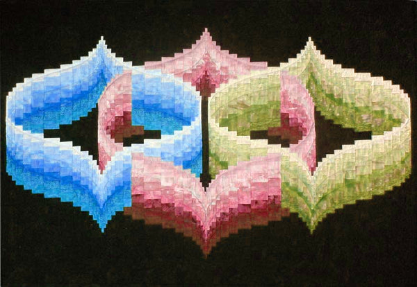 Color Connections is a bargello quilt design by Ruth Blanchet using 3 intertwined colors. Available as a download quilt pattern.