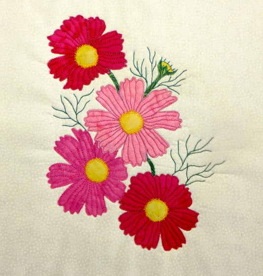 Cosmos applique block quilt pattern. 1 of more than 55 flower blocks by Ruth Blanchet