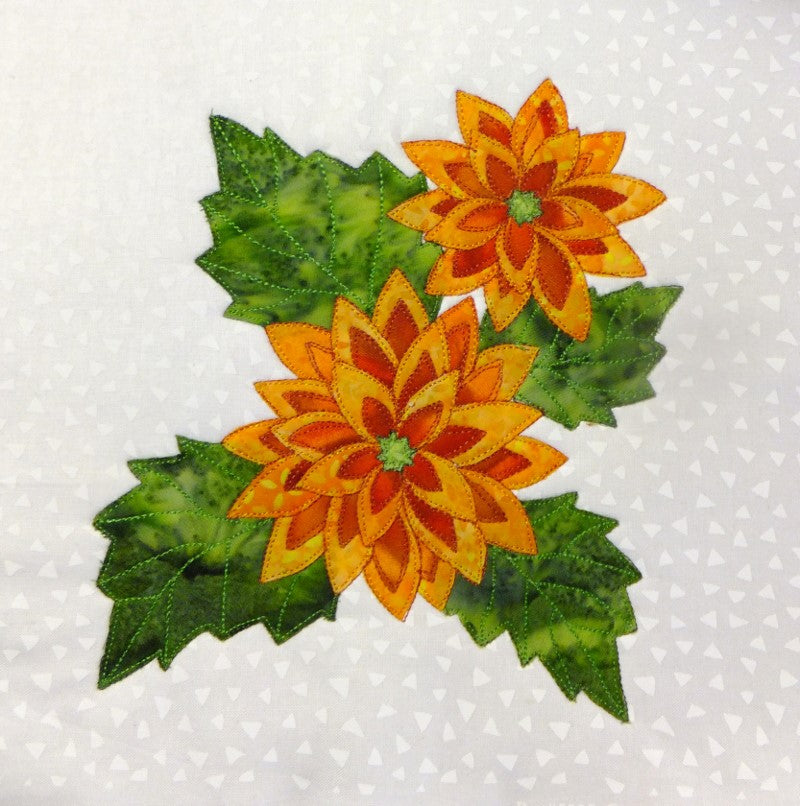 applique dahlia flower block pattern. 1 of more than 55 flower blocks by Ruth Blanchet