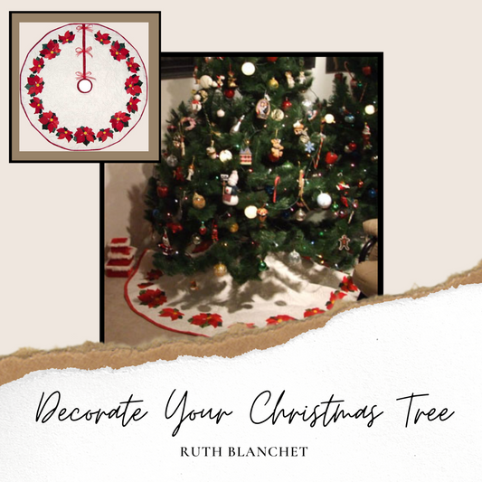 Learn to make a Christmas tree skirt in this online workshop. Workshop includes patchwork and applique snowflakes, poinsettias and holly leaves.