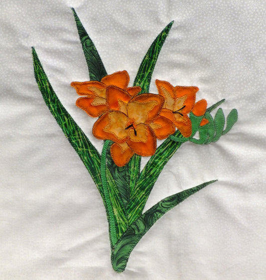 applique feesia flower block pattern. 1 of more than 55 flower blocks by Ruth Blanchet
