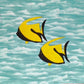 two yellow and black fish on a teal background - animal quilt block pattern