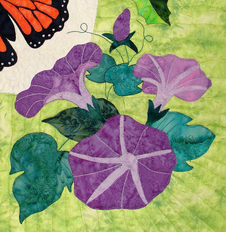 applique morning glory flower and leaves from the corner border of Spring Life quilt pattern by Arbee Designs