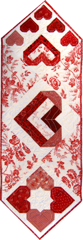 patchwork of folded ribbon hearts table runner pattern by Anita Eaton - download pattern available