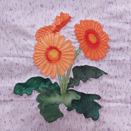Gerbera flower applique block, the 58th flower in Ruth's BOW applique flowers