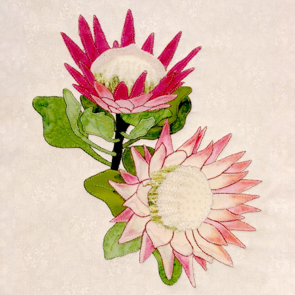 applique king protea flower block pattern. 1 of more than 55 flower blocks by Ruth Blanchet