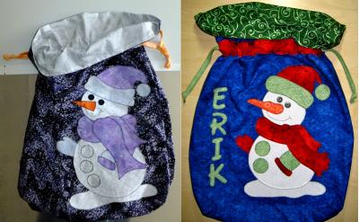 Patterns for two adorable Christmas Sacks - snowboy and snowgirl