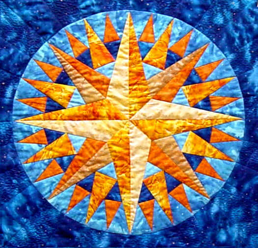 advanced Mariner's compas block quilt pattern for foundation piecing or paper piecing