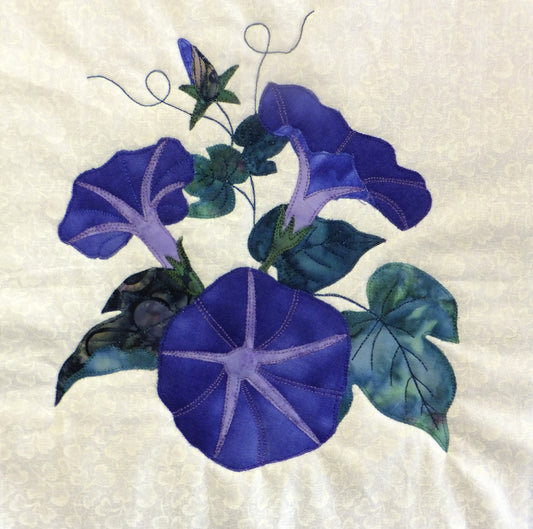 applique morning glory flower block pattern. 1 of more than 55 flower blocks by Ruth Blanchet