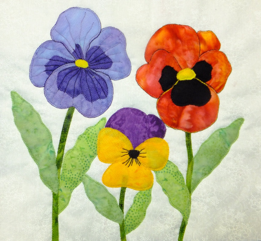 applique pansy flower block pattern. 1 of more than 55 flower blocks by Ruth Blanchet