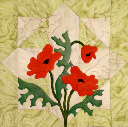 applique and patchwork quilt block designed by Ruth Blanchet with free instructions at Arbee Designs