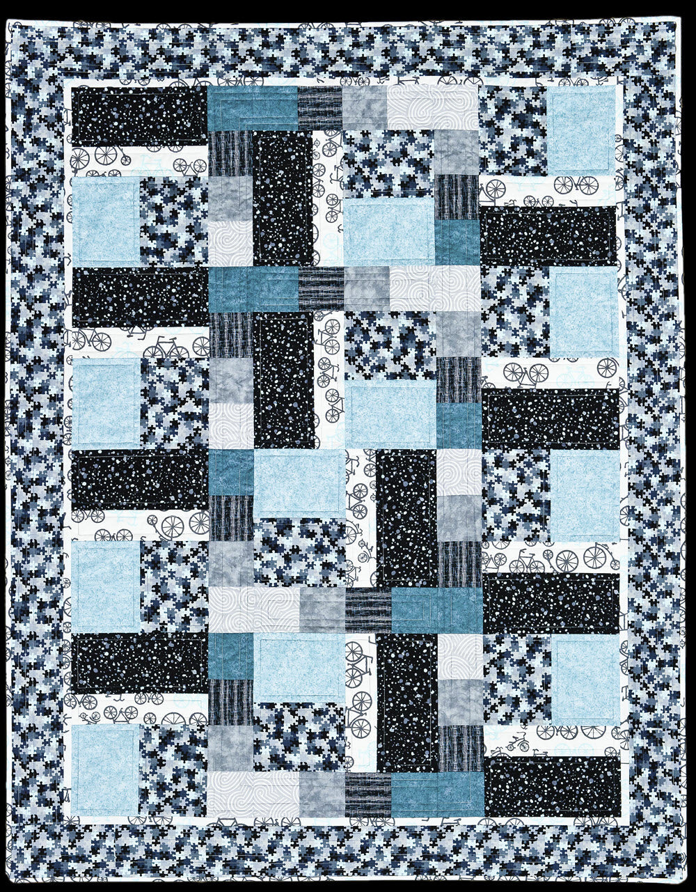 rectangles and squares baby patchwork quilt in blue colors