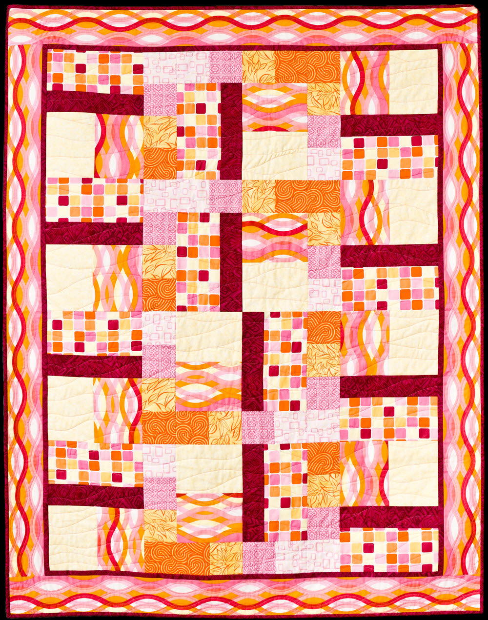 rectangles and squares baby patchwork quilt in orange colors