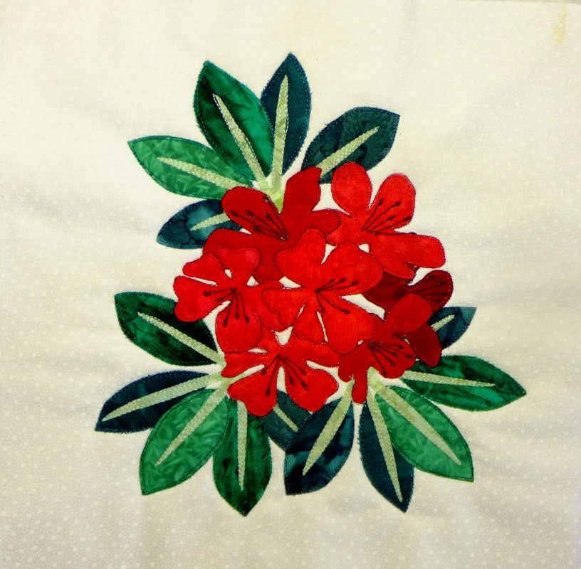 applique rhododendron flower block pattern. 1 of more than 55 flower blocks by Ruth Blanchet
