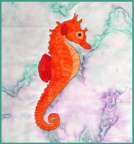 animal quilt block of a seahorse designed for an animal quilt