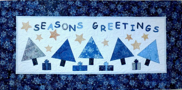 Seasons greetings quilted wall banner quilt pattern designed by Jennifer Houlden and created by Sue Salinger