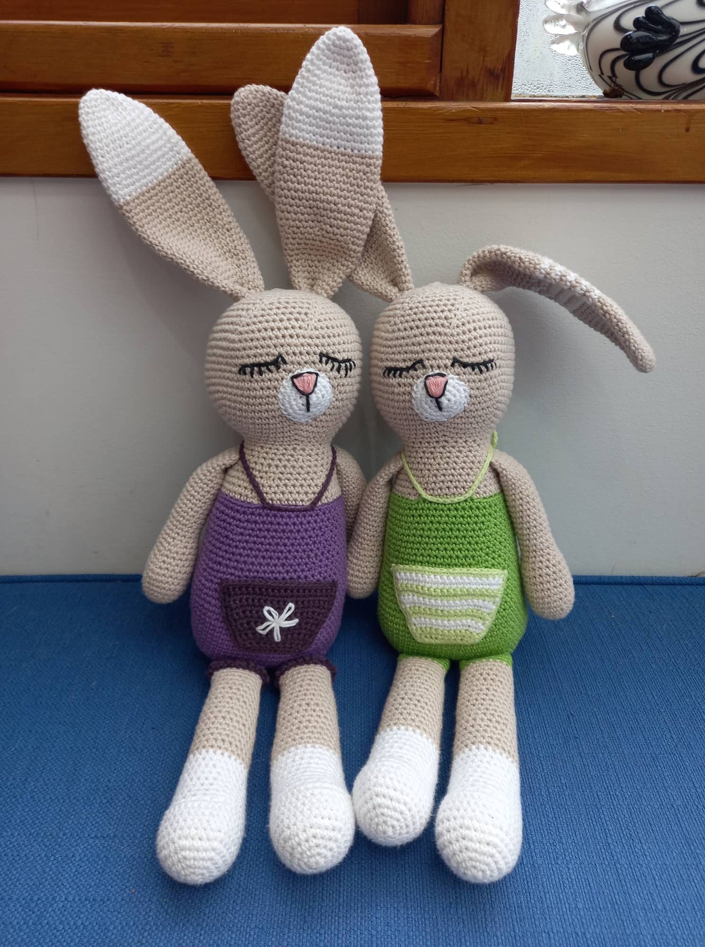 Crocheted Bunny Twins - 100% cotton yarn