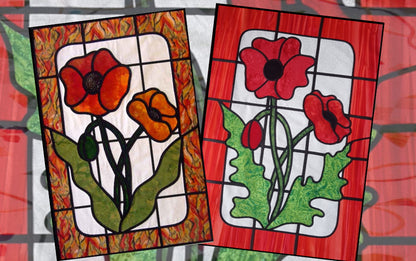 two stained glass applique poppy designs by Ruth Blanchet