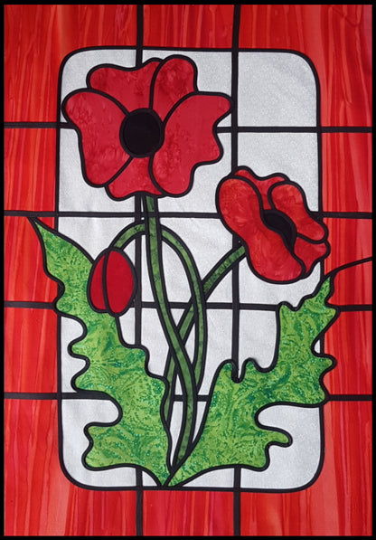 stained glass applique poppy design by Ruth Blanchet