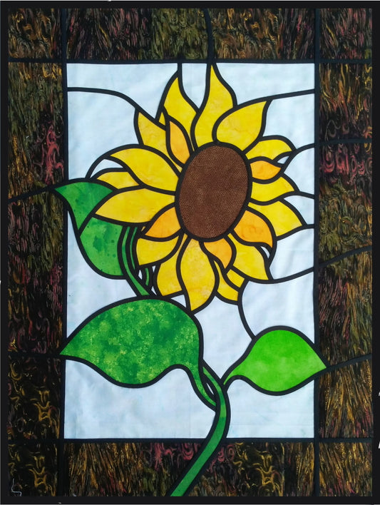 stained glass applique sunflower - a quilt pattern designed by Ruth Blanchet